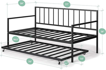 ZINUS Eden Metal Daybed with Trundle, Mattress Foundation with Steel Slat Support, Easy Assembly, Twin