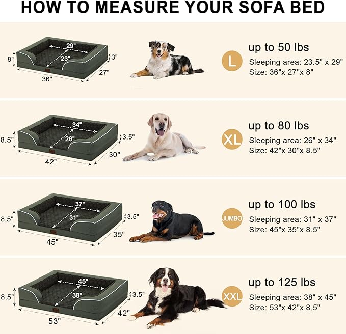 Orthopedic XL Dog Bed for Extra Large Dogs, Waterproof Memory Foam Dog Beds with Sides, Non-Slip Bottom and Egg-Crate Foam Big Dogs Beds with Removable Washable Cover(X-Large,Dark Green)-Mewly Pet