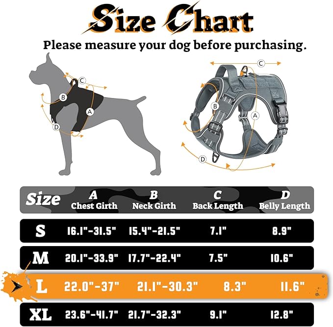 rabbitgoo Dog Harness for Large Dogs No Pull, Tactical Service Pet Vest with Molle and Control Handle, Adjustable and Reflective Military Harness for Easy Walking and Training, Grey, L-Mewly Pet