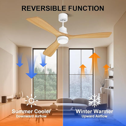 Obabala Ceiling Fan with Light 52 in Outdoor Ceiling Fans with Light and Remote, Modern 3 Wooden Blades, 6 Speed Reversible DC Motor for Patios, Kitchen Bedroom Porch