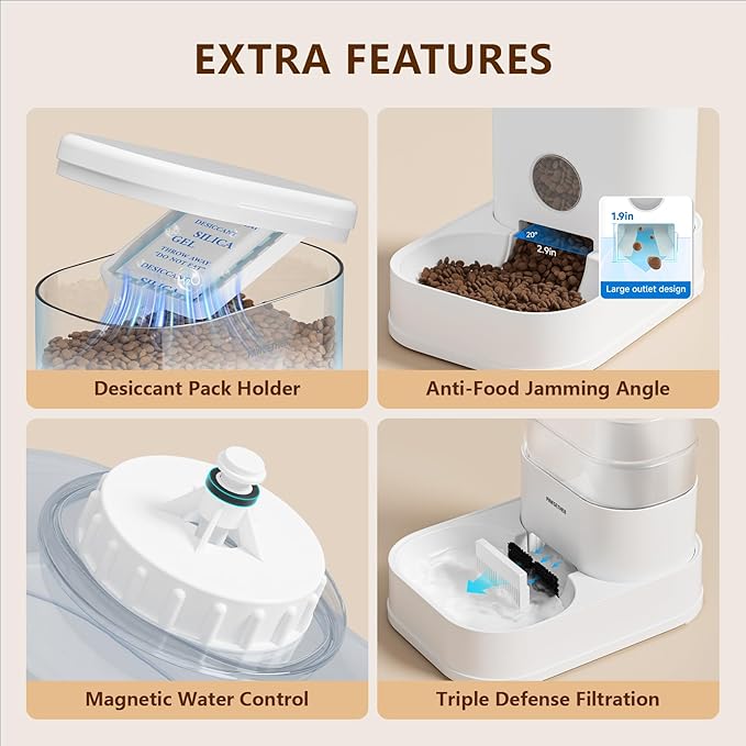 PAWGETHER® 2 Pack Gravity Cat Feeder and Water Dispenser 1 Gallon/3.5L Automatic Cat and Dog Feeder and Waterer with Pet Food Bowl for Puppy Kitten-Mewly Pet