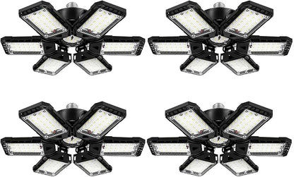 LED Garage Lights 4 Pack -180W, 18000LM 6500K Led Shop Light with 6+1 Deformable Panels, Basement Barn Light Garage Ceiling Lights, E26/E27 for Garages, Warehouse, Shop