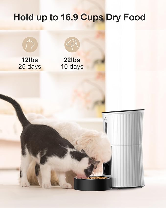 Petory Automatic Cat Feeders Wi-Fi - 4L Dry Food Dispenser for Cats and Dogs 10 Meals per Day Smart Pet Feeder with Desiccant Bag Dual Power Supply 10S Voice Recorder-Mewly Pet