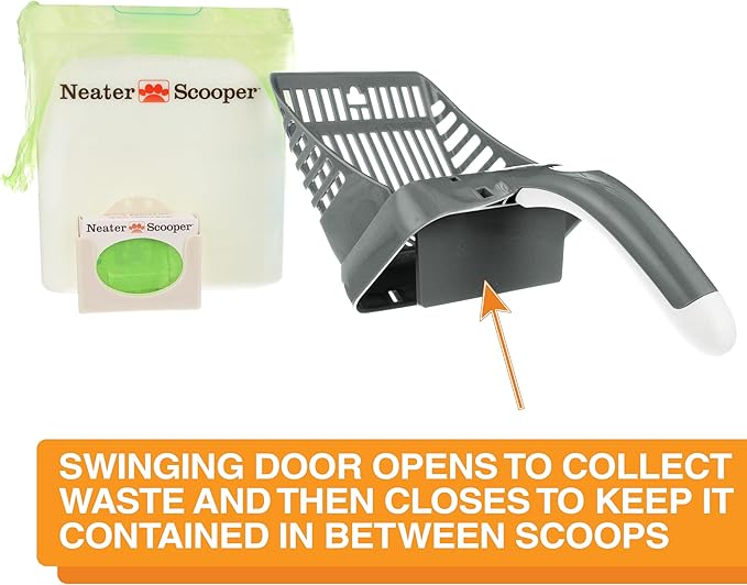 Neater Pet Brands Neater Scooper Standard Cat Litter Scoop, 15 Refill Bags – Mess-Free Cat Litter Scooper with Bag, Spill-Proof Kitty Box Sifter, Bin Doubles as Scoop Holder, For Single-Cat Households-Mewly Pet