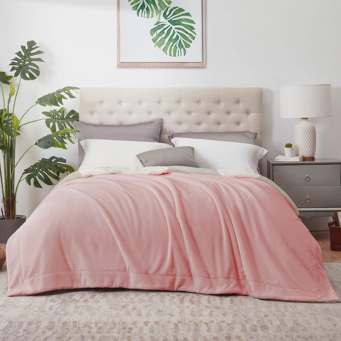 Walensee Sherpa Fleece Blanket (King Size 108”x90” Pink) Plush Throw Fuzzy Super Soft Reversible Microfiber Flannel Blankets for Couch, Bed, Sofa Ultra Luxurious Warm and Cozy for All Seasons
