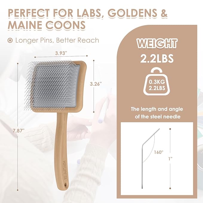 Long Pin Dog Slicker Brush for Poodles, Golden Doodles & Cats - 3-Piece Grooming Kit with Dematting Comb and Pet Comb, Large Wooden Handle Deshedding Tools for Thick Hair Mats Removal-Mewly Pet