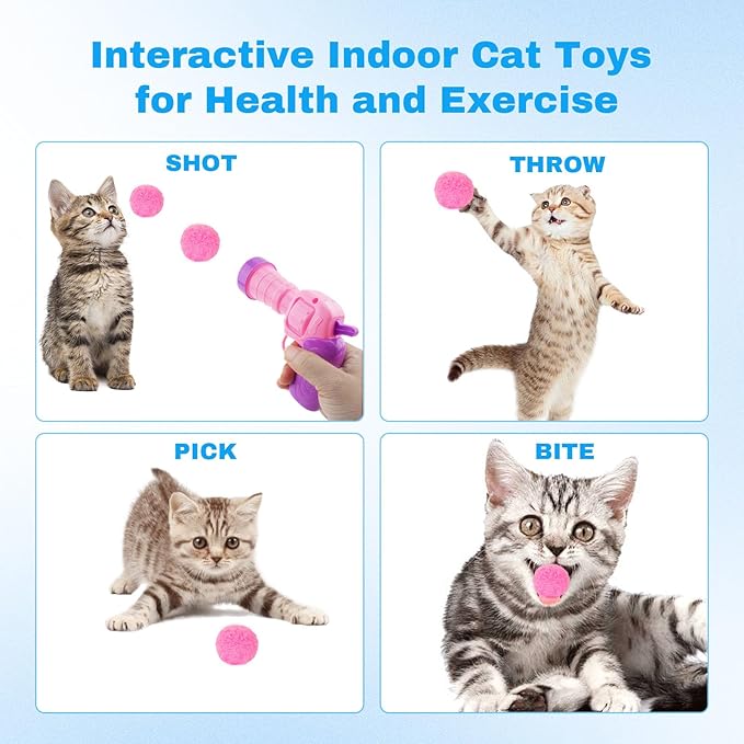 31Pcs Cat Ball Toy Launcher, 30Pcs Plush Fuzzy Balls, Cat Fetch Toy Gun Shooter for Indoor Kittens-Mewly Pet