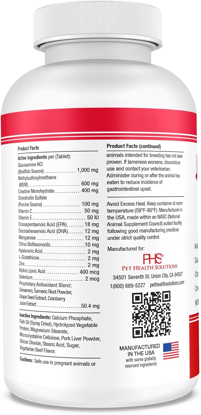 PHS Joint MAX Triple Strength (TS) Chewable Tablets for Dogs - Glucosamine, Chondroitin, MSM - Vitamins, and Antioxidants - Hip and Joint Pain Relief and Support Supplement - Made in USA - 120 Tablets-Mewly Pet