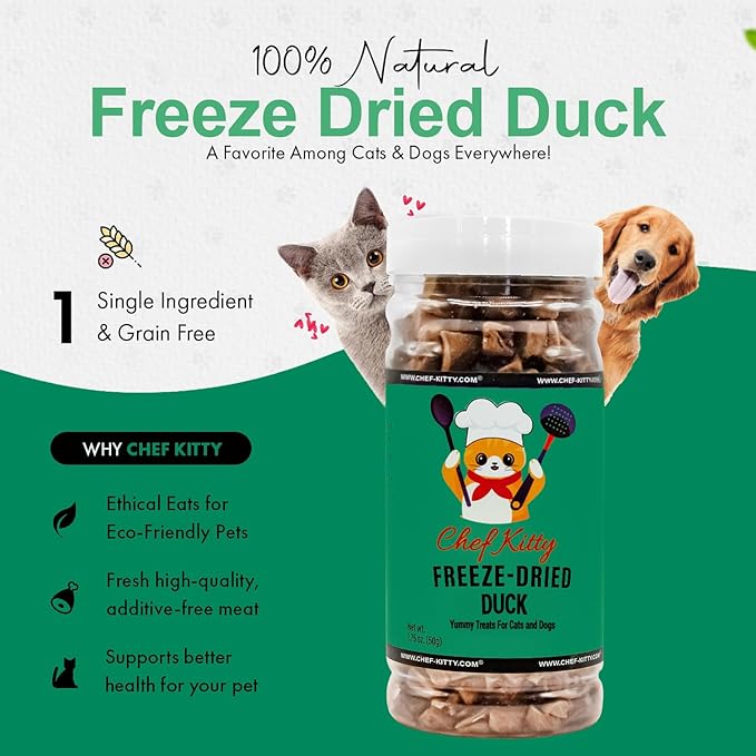 Freeze-Dried Duck Treats for Cats & Dogs – 100% Human Grade, Single Ingredient, High-Protein, Healthy Snack – No Additives or Preservatives – 1.5oz - Inspected & Tested in USA-Mewly Pet