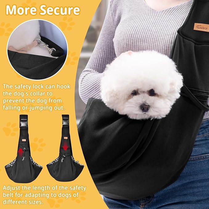 CUBY Dog and Cat Sling Carrier, Hand-Free Dog Carrier Slings with Adjustable Straps Pocker, Puppy Slings Carrier for Small Dogs Cats Outdoor Travel Bag(Black, M-Adjustable Strap)-Mewly Pet