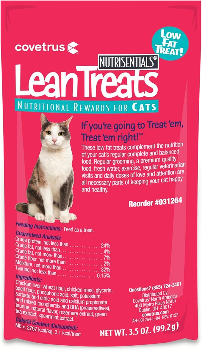 Covetrus Nutrisential Lean Treats for Cats - Soft Cat Treats for Small, Medium, Large Cats - Nutritional Low Fat Bite Size - Chicken Flavor - 10 Pack - 3.5oz-Mewly Pet