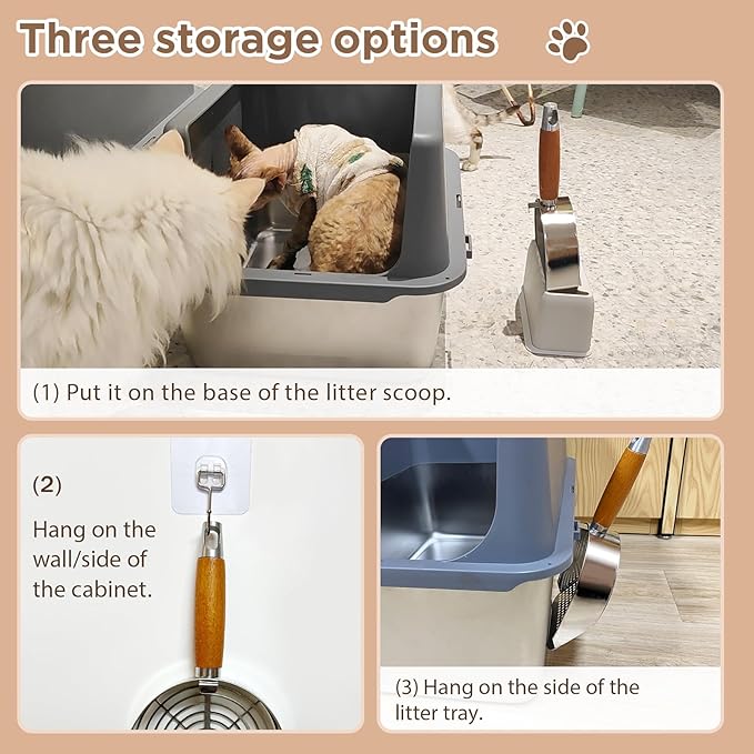 Cat Litter Scoop, Litter Scooper, Metal Cat Litter Scoop, Stainless Steel Cat Litter Scoop, Kitten Pooper Lifter, Kitty Metal Scooper with Holder for Cat Litter Box Round Holes Easy Cleaning-Mewly Pet