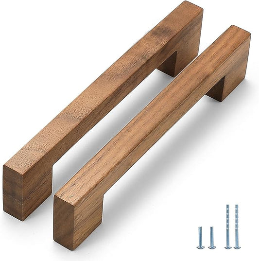 Walnut Square 7-1/2in 4 pcs Wooden Drawer Pulls Handle pulls for cabinets Kitchen Cabinet Drawer pulls Cabinet Door Pull