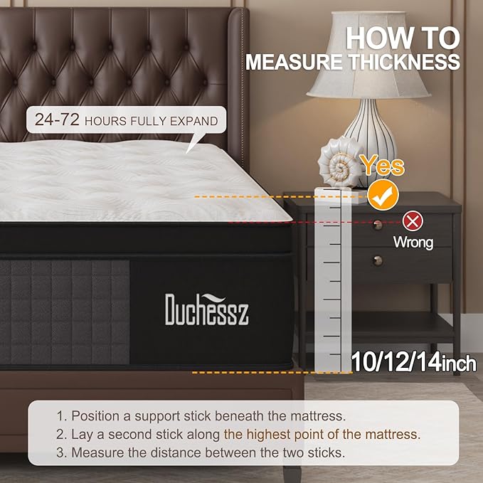 King Mattress, 12 Inch Hybrid Mattresses Eurotop with Gel Memory Foam,Motion Isolation Individually Wrapped Pocket Coils Breathable Comfort Soft Pressure Relief 100 Night Trial