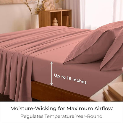 Mellanni Full Sheets Set - 4 PC Iconic Collection Bedding - Hotel Luxury, Extra Soft, Cooling Bed Sheets - Wrinkle, Fade, Stain Resistant (Full, Coral)