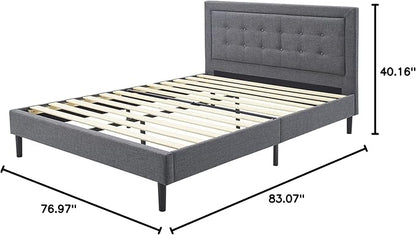 DeCoro Mornington 2.0 Upholstered Platform Bed | Headboard and Metal Frame with Wood Slat Support, Grey, King Size