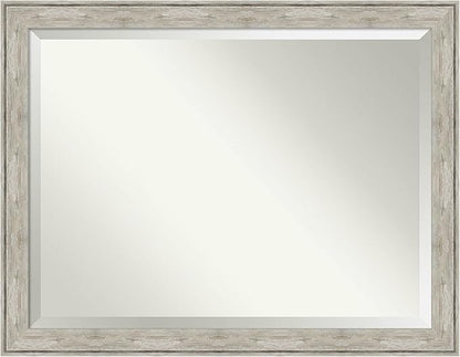 Amanti Art Silver Bathroom Mirror for Over Sink, 35x45 Crackled Metallic Rectangle Vanity Mirror, X-Large Country Rustic Frame, Hangs Horizonally and Vertically, Bathroom Wall Decor, Beveled Edge
