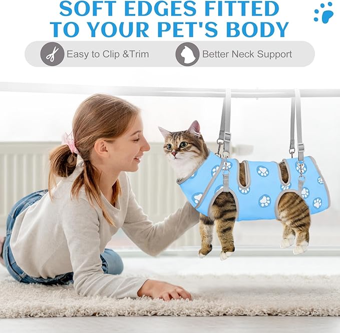 Supet Cat Grooming Hammock, Self-Adhesive Cat Nail Clipper Hammock, Soft Fabric Cat Wrap for Cutting Nails, Quickly Calm Down for Medicine, Teeth Brushing, Ear Cleaning-Mewly Pet