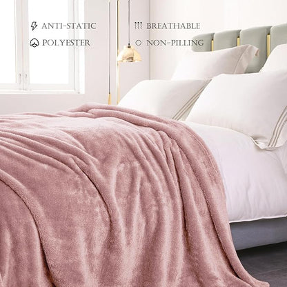 Exclusivo Mezcla Plush Fuzzy Fleece Bed Blanket King Size, Super Soft, Fluffy and Warm Blankets, Suitable for All Seasons (Dusty Pink, 90x104 Inches)