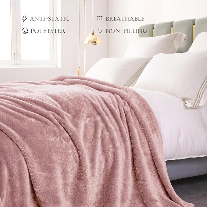 Exclusivo Mezcla Plush Fuzzy Fleece Bed Blanket Queen Size, Super Soft, Fluffy and Warm Blankets Suitable for All Seasons (Dusty Pink, 90x90 Inches)