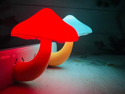 Night Lights Plug into Wall - 2-Pack Sensor LED Mushroom Light, Magic 7 Color Changing Cute Dream Bed Mushroom Lamp for Kids Adults Living Room Bedroom Kitchen, Bathroom Toilet, Stair Hallway Corridor