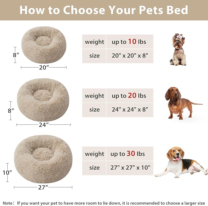WNPETHOME Calming Dog Bed & Cat Bed, Anti-Anxiety Donut Small Dog Beds, Fluffy Faux Fur Cat Cushion Dogs Bed for Small Dogs and Pet (24 x 24 Inch, Brown)-Mewly Pet