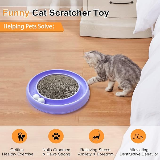 Interactive Cat Ball Track Toy for Indoor Cats, Cat Scratching Board & Exercise Set for Bored Indoor Adult and Kitten Mental & Physical Stimulation, with Spare Ball to Prevent Loss (Purple)-Mewly Pet