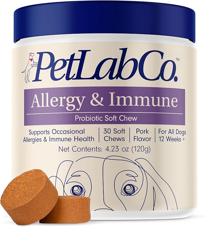 PetLab Co. Allergy & Immune Probiotics for Dogs, Support Seasonal Allergies, Gut & Digestive Health - Pork Flavor - 30 Soft Chews - Packaging May Vary-Mewly Pet