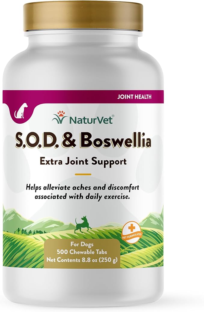 NaturVet S.O.D. & Boswellia Extra Joint Support Dog Supplement – Dog Hip Supplement – Helps Alleviate Aches, Pain – for Dog Flexibility, Healthy Joint Function – 500 Ct. Chewable Tablets-Mewly Pet