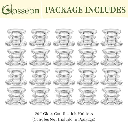 Glasseam Glass Tapered Candlestick Holders: 20Pcs Clear Taper Candle Holders Bulk Modern Small Candle Stick Candle Holder Short for Table Centerpiece Wedding Christmas Dinner Party Decor