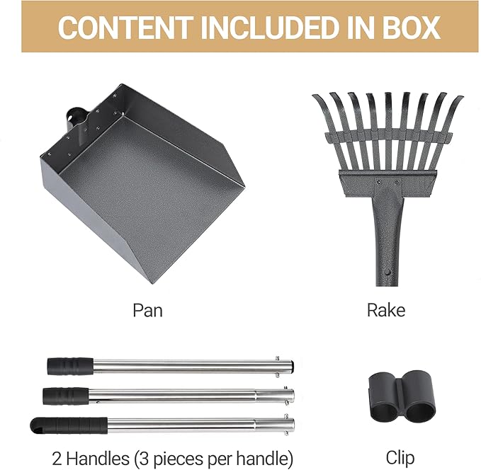 Heeyoo Dog Pooper Scooper, Dog Poop Tray and Rake Set, Pet Waste Removal Scoop with Long Adjustable Sectional Stainless Handles-Mewly Pet