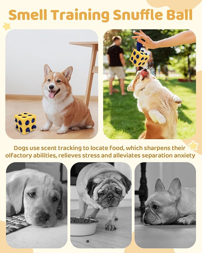Interactive Puzzle Dog Toy Encourage Natural Foraging Skill, Durable Dog Enrichment Toy Snuffle Cube Cloth Strip with Hide & Seek Food, Slow Feeder for Mind Stimulate & Stress Relief (Yellow)-Mewly Pet