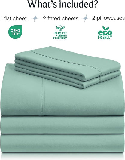 LuxClub 5 PC Split King Sheet Set Bed Sheets Deep Pockets Wrinkle Free Cooling Sheets Machine Washable Hotel Bedding Silky Soft - Light Teal Split King