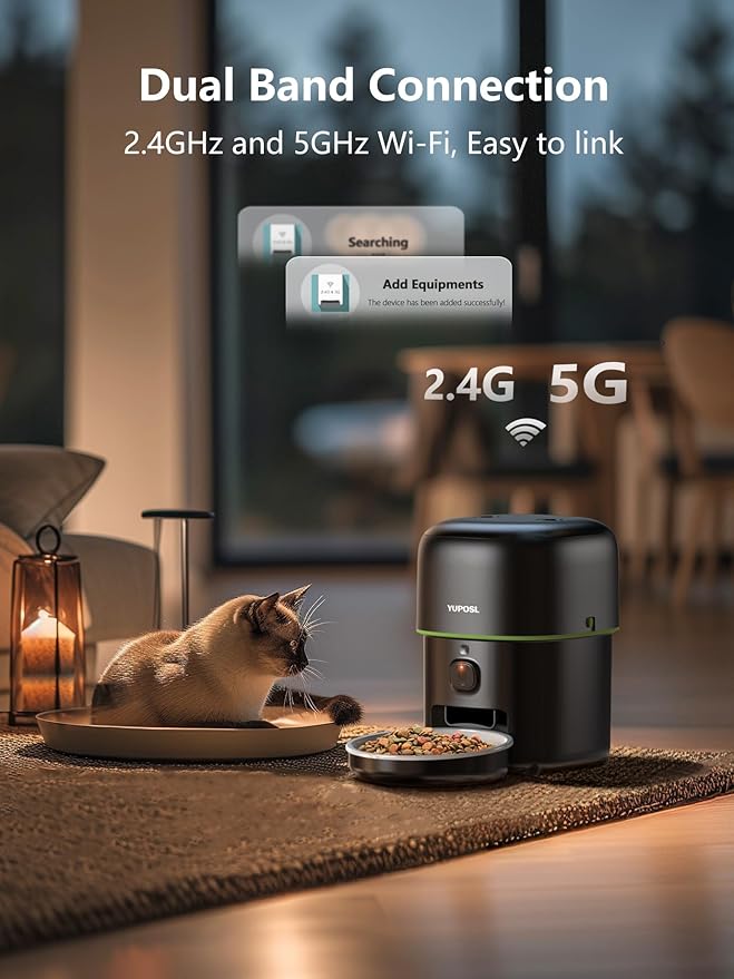 Automatic Cat Feeder with Camera - 5G WiFi Auto Cat Food Dispenser, 1080P HD Video with Night Vision, 1-15 Meals, 1-99 Portions, 2-Way Audio, Keeps Food Fresh, Timed Pet Feeder Also for Dogs-Mewly Pet