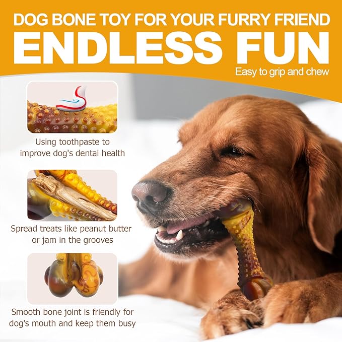 Dog Toys for Aggressive Chewers, Indestructible Dog Chew Toys for Large Medium Small Breed, Tough Nylon Interactive Durable Chew Toy Bone for Puppy Teething Toy Bacon Flavor, Best Gift&Keep Them Busy-Mewly Pet