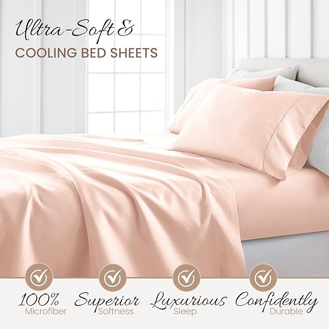 Linen Market Double-Brushed Microfiber Twin Sheet Set 3 Piece – Oeko-TEX Certified Ultra Soft & Wrinkle-Free - 16" Deep Pocket Sheets - Easy Care Twin Size - Blush
