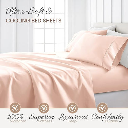 Linen Market Double-Brushed Microfiber Twin Sheet Set 3 Piece – Oeko-TEX Certified Ultra Soft & Wrinkle-Free - 16" Deep Pocket Sheets - Easy Care Twin Size - Blush