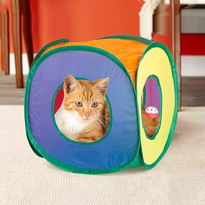 Cat Tunnel with Play Ball, Interactive Peek-a-Boo Cat Toys Tube Toy, Colorful Cube-Mewly Pet