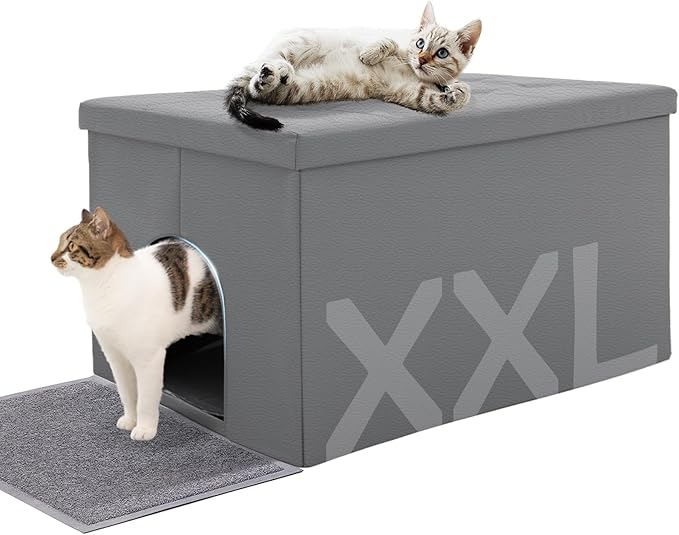 MEEXPAWS Cat Litter Box Enclosure Furniture Hidden, Cat Washroom Bench Storage Cabinet | Extra Large 35.4'' x 19.7'' x 19.7''| Dog Proof | Waterproof Inside/Easy Clean | Easy Assembly | Odor Control-Mewly Pet