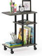 Furinno Turn-N-Tube C Shaped Side Table with Casters, French Oak Grey/Black
