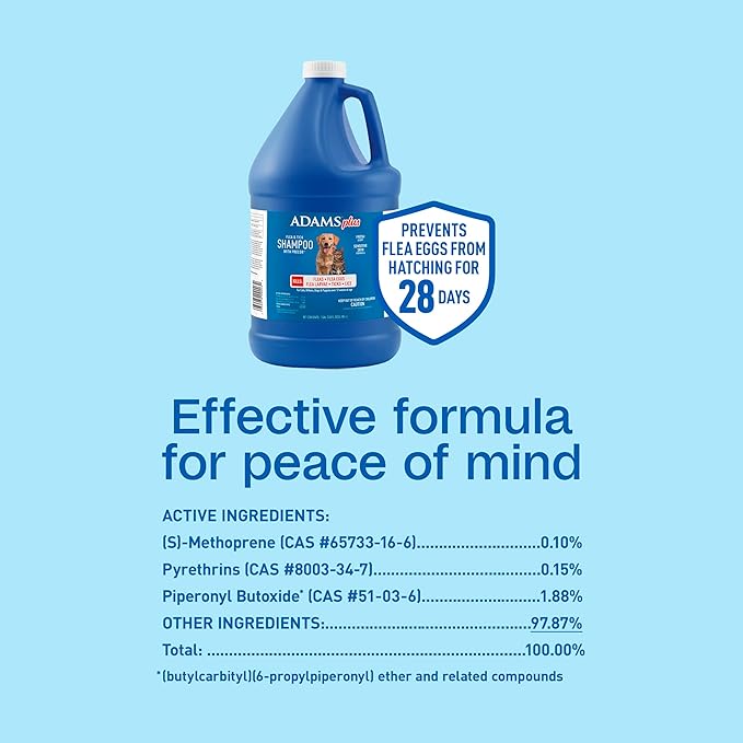 ADAMS Plus Flea & Tick Shampoo with Precor IGR for Cats, Kittens, Dogs & Puppies Over 12 Weeks Of Age, Sensitive Skin Flea Treatment, Kills Adult Fleas, Flea Eggs, Ticks, and Lice, 1 Gallon-Mewly Pet