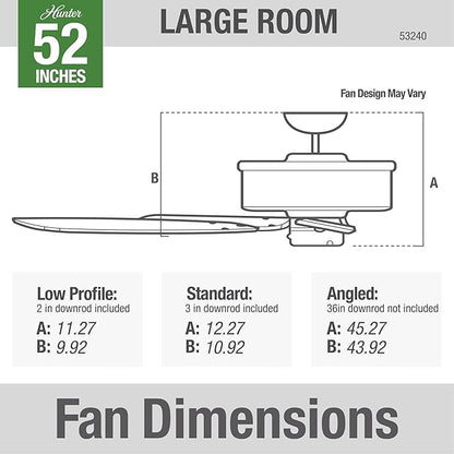 Hunter 52 inch Indoor Ceiling Fan No Light with Pull Chain - White Ceiling Fan without Light, Standard Mount, 5 Blades, For Bedroom, Living Room, or Kitchen - Builder Elite 53240, Snow White