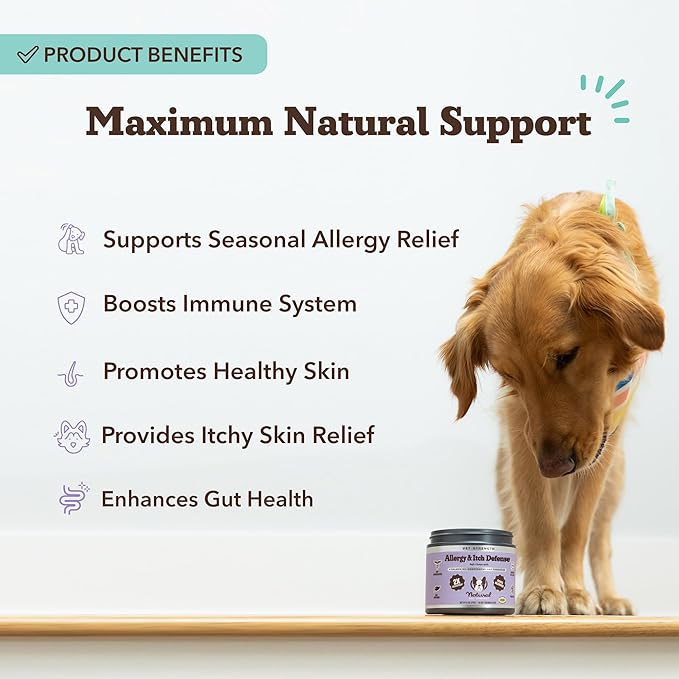 Natural Dog Company Aller Immune Chews 90 ct, Vet Strength High-Concentration Senior Dog Allergy Relief with 2.4X Colostrum, 2X Salmon Oil & 1.5X Probiotics, Supports Immune, Skin, Coat & Gut Health-Mewly Pet