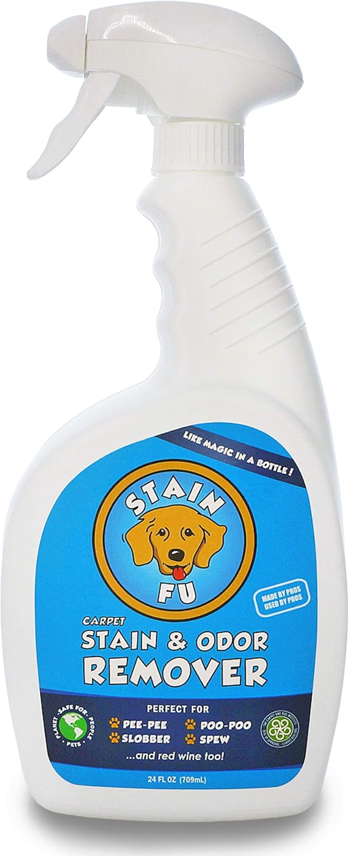 Pro Strength Carpet Odor & Stain Remover Works Like Magic in a Bottle on Tough Urine Feces Vomit and Even red Wine Too! 24 fl.oz-Mewly Pet