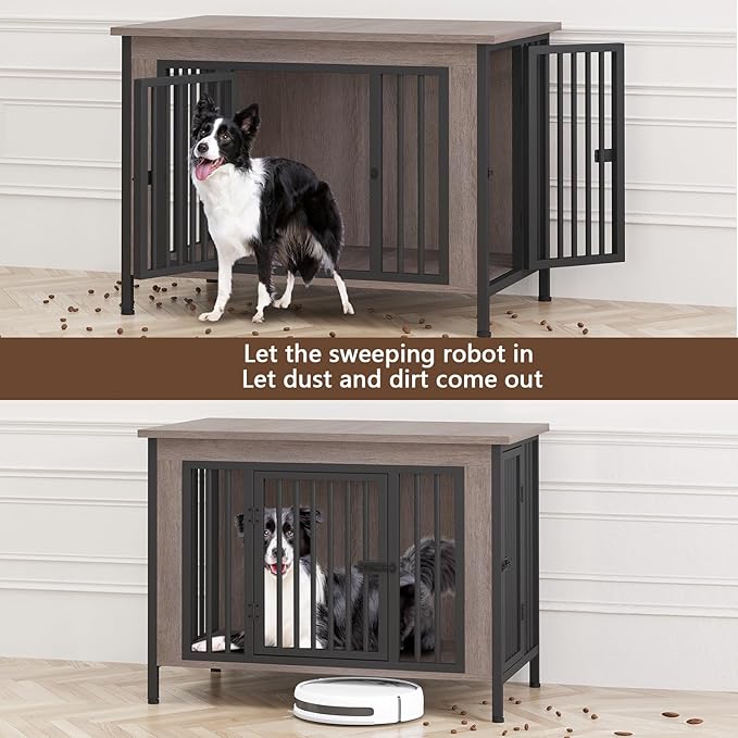 EasyCom 39.96" XL Wooden Large Dog Crate Furniture for Medium and Large Breed, Chew-Resistant Dog Kennel Furniture Indoor with 2 Doors and 3.94" Raised Feet, as TV Stand, End Table, Crate Table-Mewly Pet