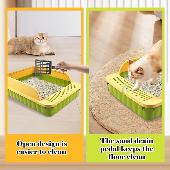 Open Top Cat Litter Box with High Side Anti-Splashing Cat Toilet with Litter Sifting Scoop Semi-Enclosed Kitten Litter Tray Pan Removable Prevent Sand Leakage Deodorizing Easy to Clean(Green)-Mewly Pet