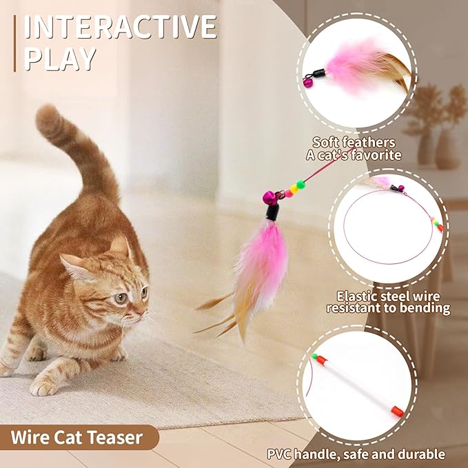 iCAGY 25-Piece Cat Toys Kit with Rainbow Tunnel - Interactive Cat Toy Bundle for Indoor Cats, Kitten Playtime Variety Set Includes Feather Teaser, Springs, Balls, Mice & Noise Toys-Mewly Pet