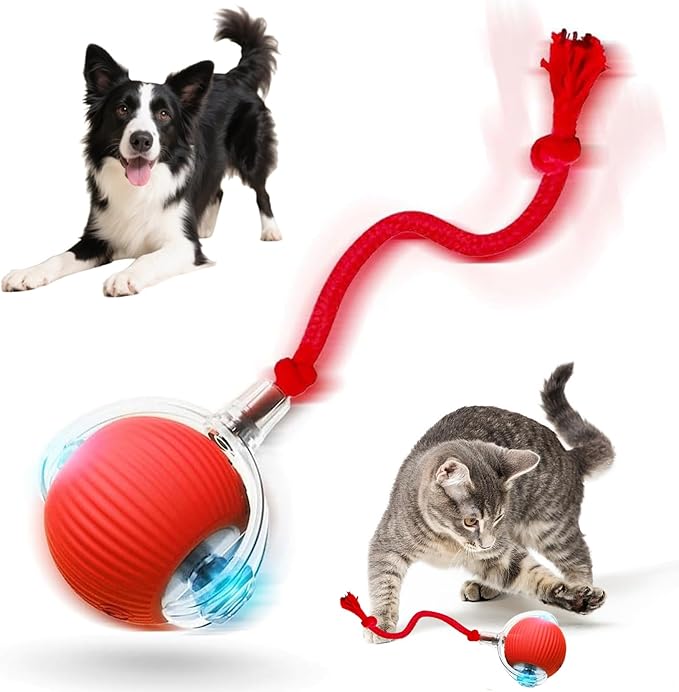 Interactive Cat Toy, 2025 New Interactive Rolling Cats Dog Toy Balls 360° Smart Automatic Rolling Pet Ball, Fast Moving Toy for Dog,Cat Ball Toy (Red)-Mewly Pet
