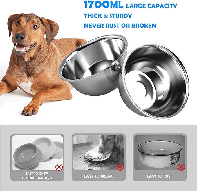 Elevated Dog Bowls, 10" Tall Height, Raised Bowl Stand with 2 Stainless Steel Food Feeder Bowls (58oz) and Spill-Proof Mat for Medium Large and Small Breeds-Mewly Pet