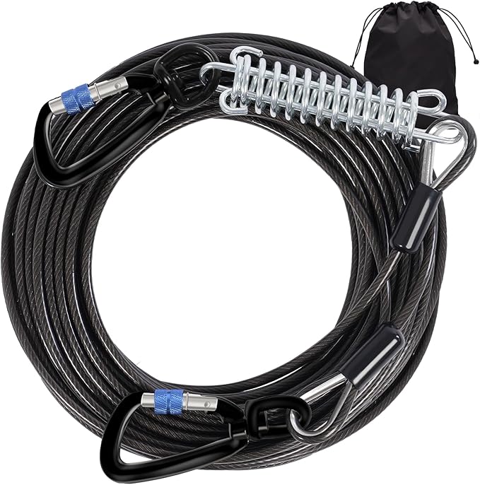 Snagle Paw Dog Leads for Yard 50FT-1000LBS Break Strength,Heavy Duty Tie Out Cable for Dogs with Swivel Lockable Hook & Spring,Chew Proof Dog Chain for Outside,Dog Run Cable for Medium Large Dogs-Mewly Pet